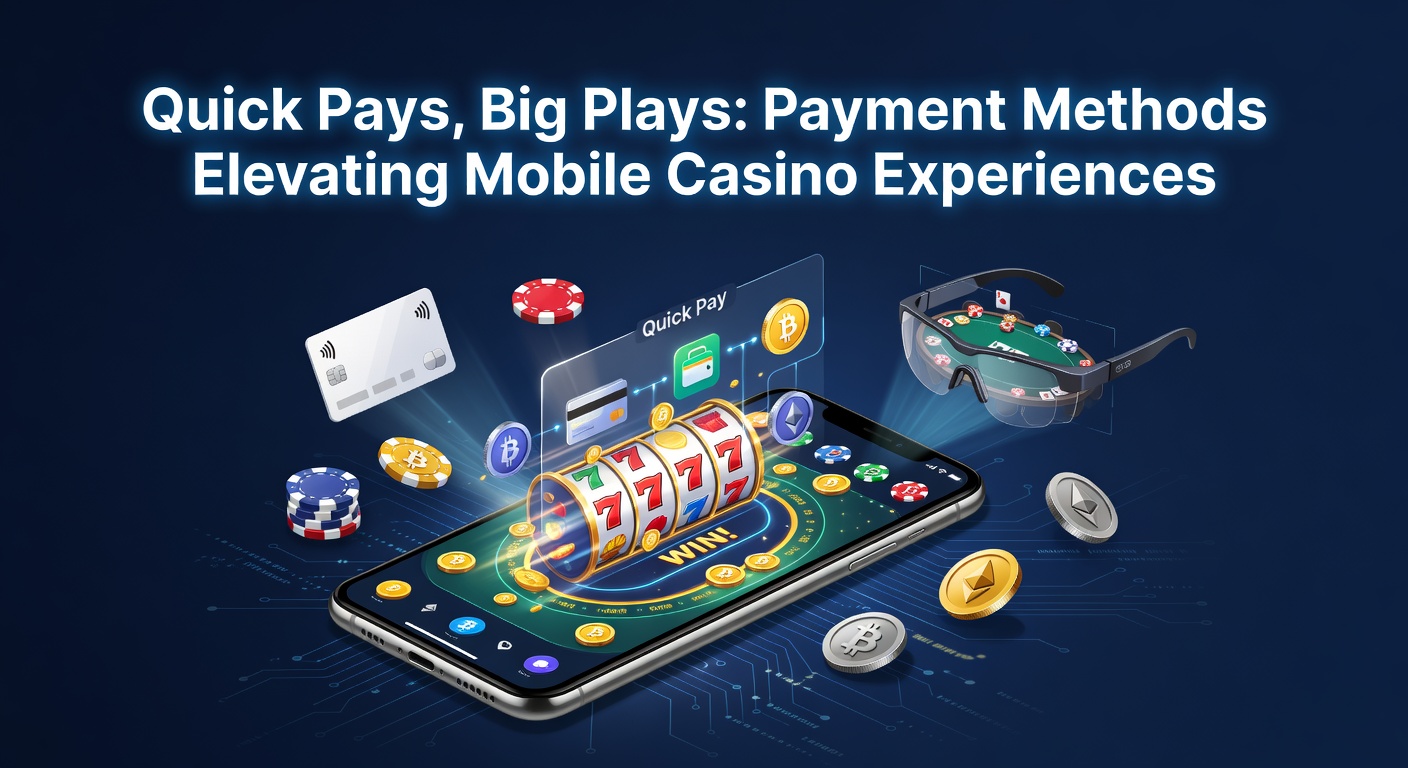 Smartphone mit offener Casino-App, Zahlungssymbolen wie Apple Pay und E-Wallets im Vordergrund, während ein Spieler unterwegs tippt